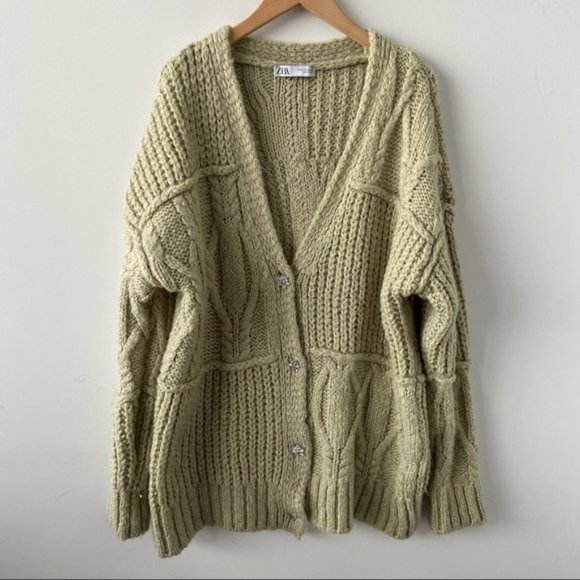 Zara Blogger favorite oversized chunky knit green cardigan - Picture 3 of 8